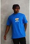Unisex Baskılı Oversize T-shirt - Mavi