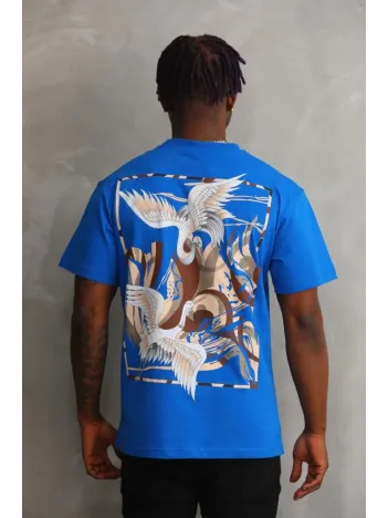 Unisex Baskılı Oversize T-Shirt - Mavi