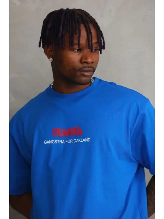 Unisex Baskılı Oversize T-Shirt - Mavi