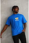 Unisex Baskılı Oversize T-shirt - Mavi