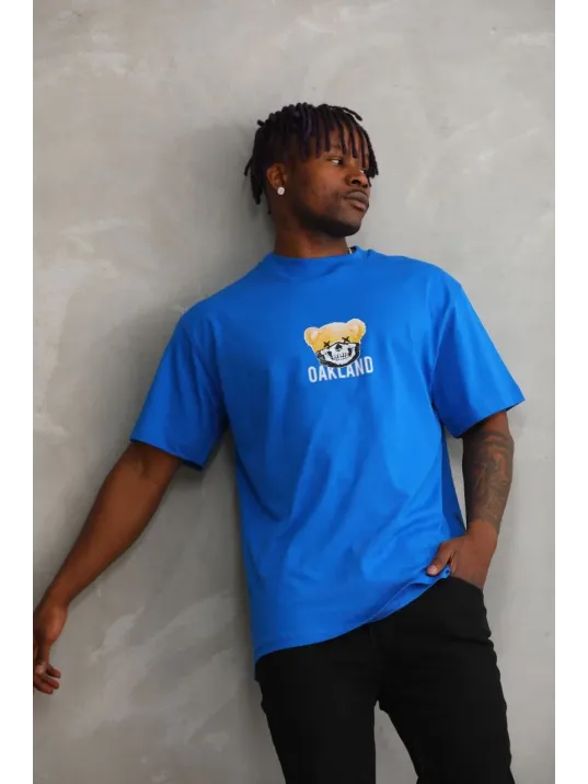 Unisex Baskılı Oversize T-Shirt - Mavi Unisex Baskılı Oversize T-Shirt - Mavi