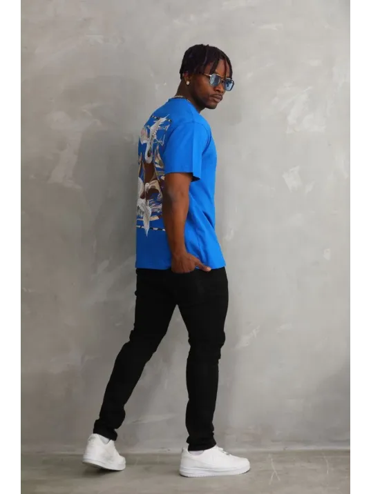 Unisex Baskılı Oversize T-Shirt - Mavi Unisex Baskılı Oversize T-Shirt - Mavi