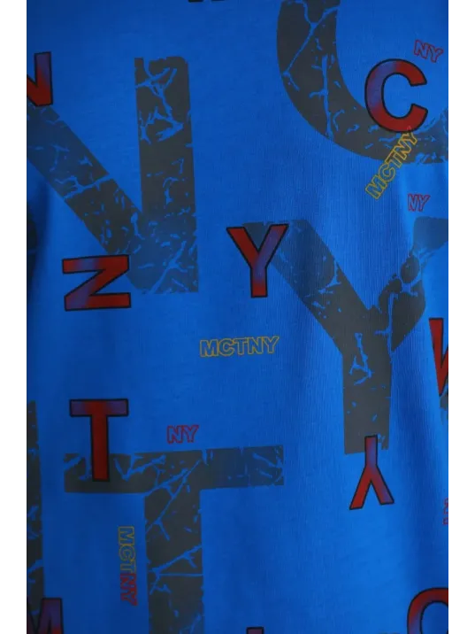 Unisex Baskılı Oversize T-Shirt - Mavi