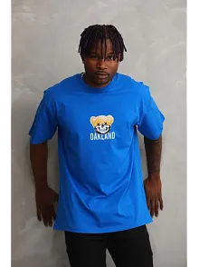 Unisex Baskılı Oversize T-shirt - Mavi