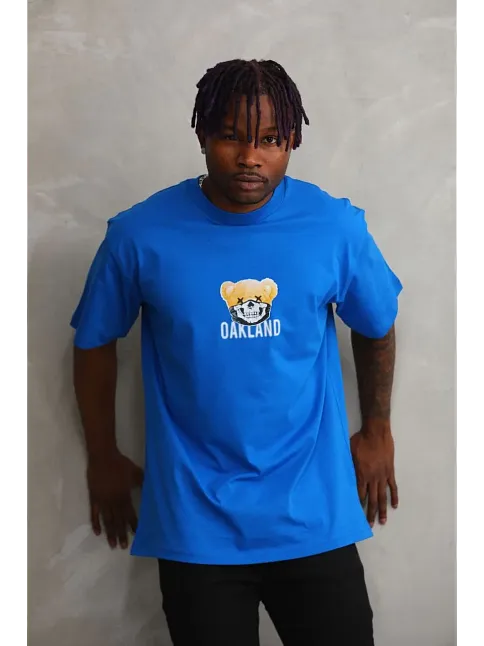 Unisex Baskılı Oversize T-shirt - Mavi