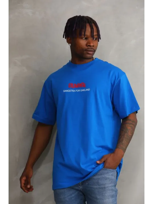 Unisex Baskılı Oversize T-Shirt - Mavi