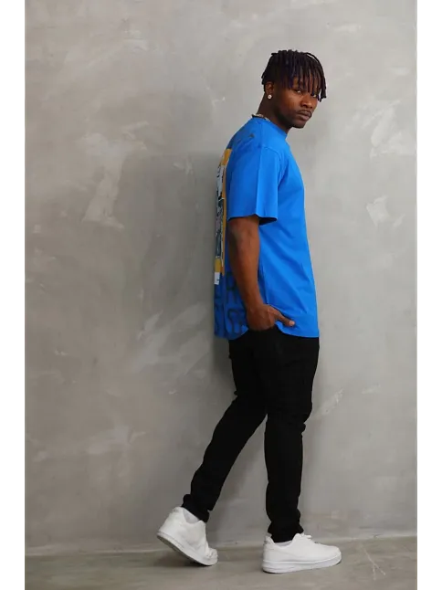 Unisex Baskılı Oversize T-shirt - Mavi