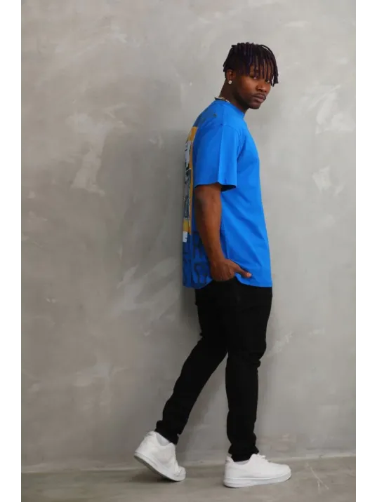 Unisex Baskılı Oversize T-Shirt - Mavi Unisex Baskılı Oversize T-Shirt - Mavi