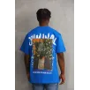 Unisex Baskılı Oversize T-Shirt - Mavi