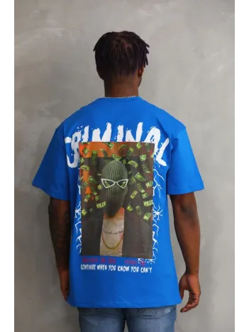 Unisex Baskılı Oversize T-Shirt - Mavi