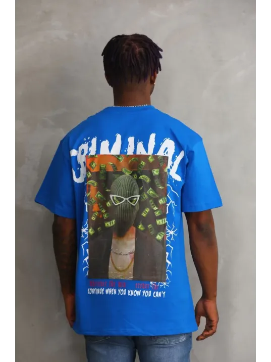 Unisex Baskılı Oversize T-Shirt - Mavi