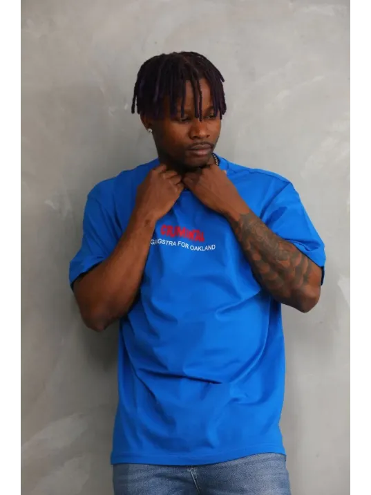 Unisex Baskılı Oversize T-Shirt - Mavi