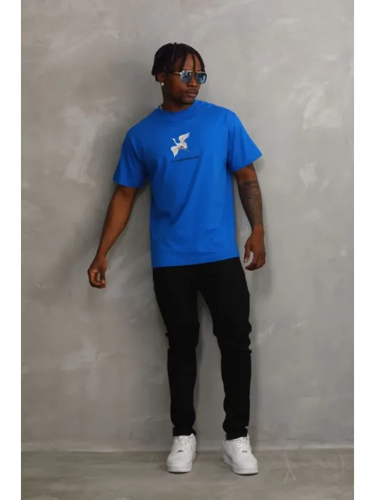 Unisex Baskılı Oversize T-Shirt - Mavi Unisex Baskılı Oversize T-Shirt - Mavi