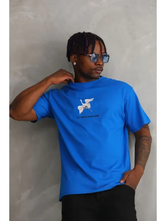 Unisex Baskılı Oversize T-Shirt - Mavi Unisex Baskılı Oversize T-Shirt - Mavi