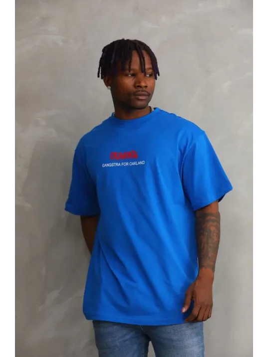 Unisex Baskılı Oversize T-Shirt - Mavi