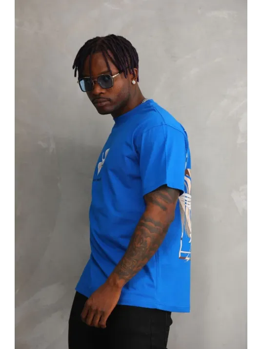 Unisex Baskılı Oversize T-Shirt - Mavi Unisex Baskılı Oversize T-Shirt - Mavi