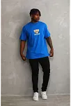 Unisex Baskılı Oversize T-shirt - Mavi