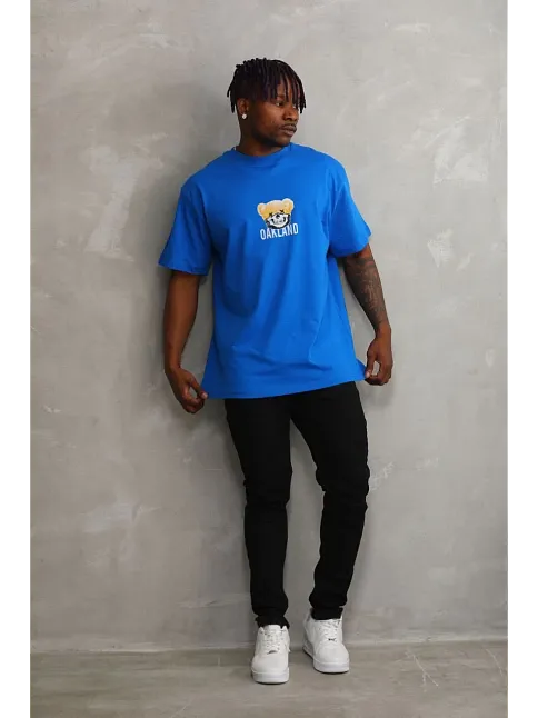 Unisex Baskılı Oversize T-shirt - Mavi