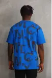 Unisex Baskılı Oversize T-shirt - Mavi