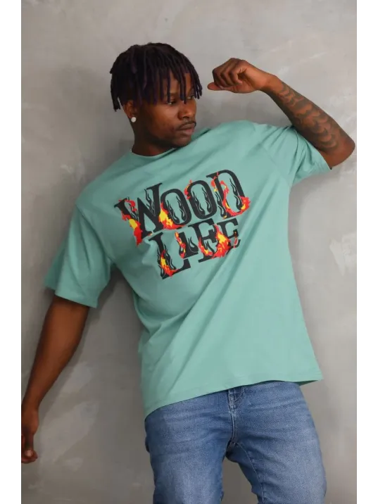 Unisex Baskılı Oversize T-shirt - Mint Yeşili