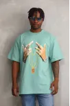 Unisex Baskılı Oversize T-shirt - Mint Yeşili
