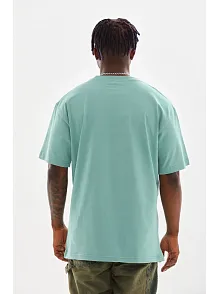 Erkek Baskılı T-shirt Kısa Kol Bisiklet Yaka Rahat Kalıp Tişört - Mint Yeşili
