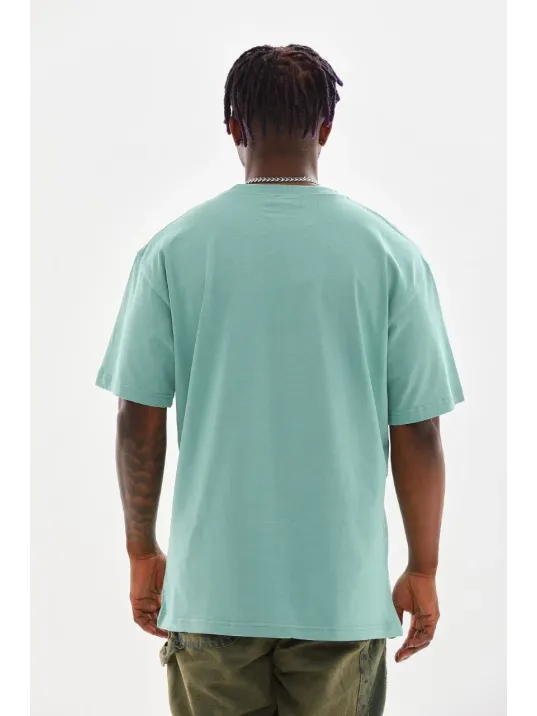 Erkek Baskılı T-shirt Kısa Kol Bisiklet Yaka Rahat Kalıp Tişört - Mint Yeşili