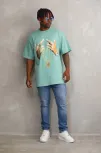 Unisex Baskılı Oversize T-shirt - Mint Yeşili