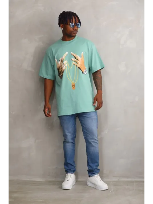 Unisex Baskılı Oversize T-shirt - Mint Yeşili