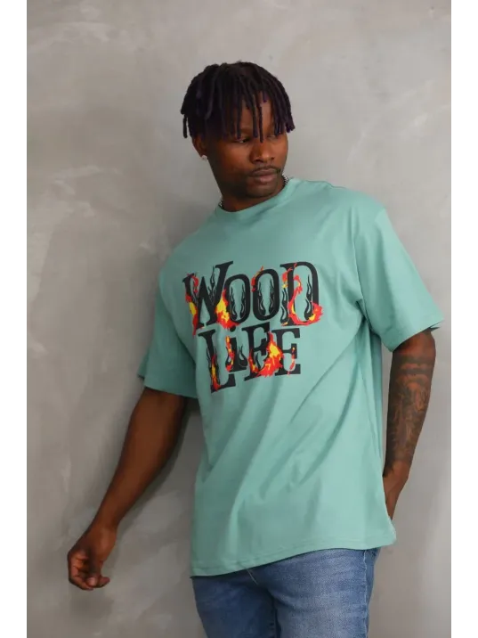 Unisex Baskılı Oversize T-shirt - Mint Yeşili