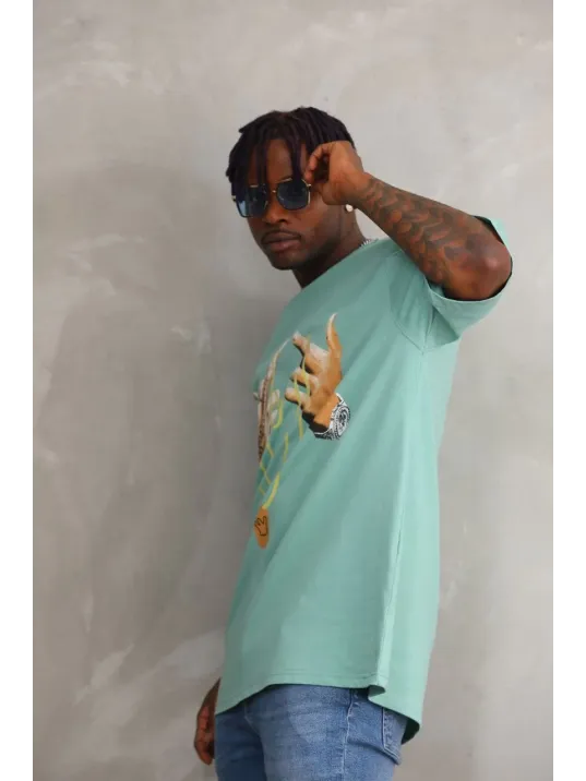 Unisex Baskılı Oversize T-shirt - Mint Yeşili