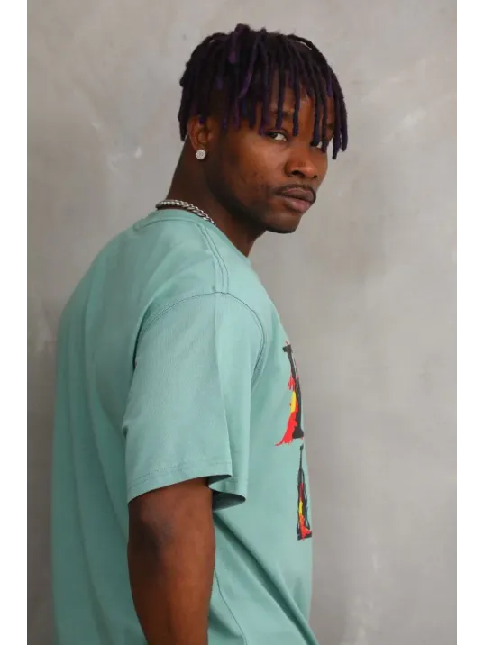 Unisex Baskılı Oversize T-shirt - Mint Yeşili