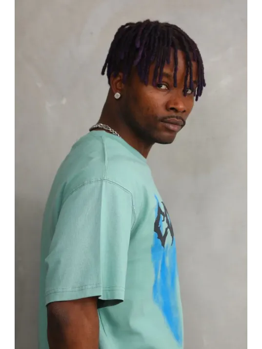 Erkek Baskılı T-shirt Kısa Kol Bisiklet Yaka Rahat Kalıp Tişört - Mint Yeşili