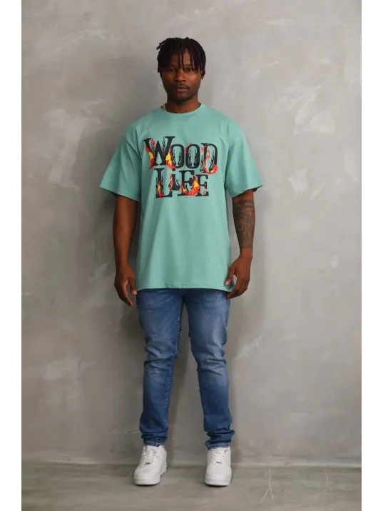 Unisex Baskılı Oversize T-shirt - Mint Yeşili