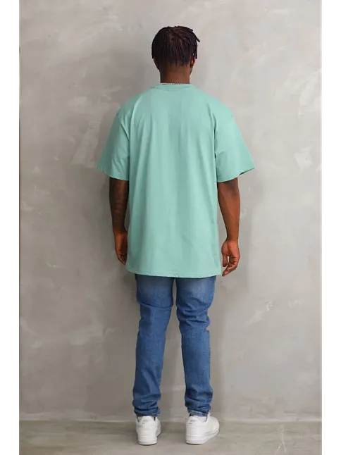 Unisex Baskılı Oversize T-shirt - Mint Yeşili