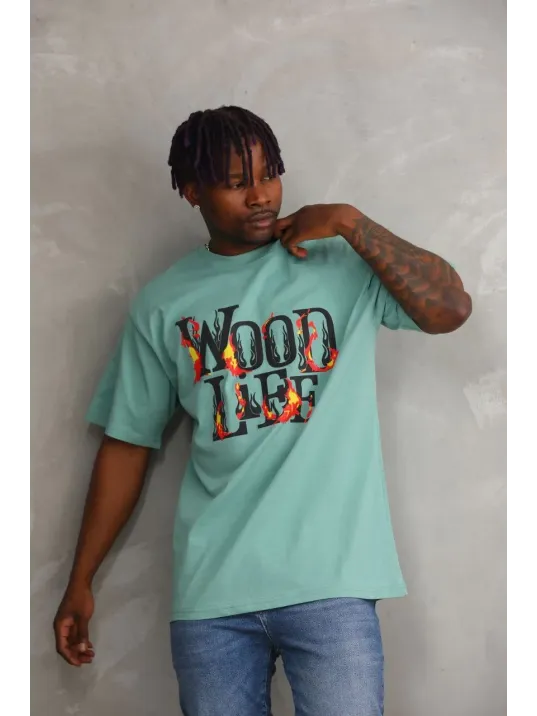 Unisex Baskılı Oversize T-shirt - Mint Yeşili