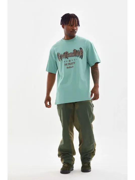 Erkek Baskılı T-shirt Kısa Kol Bisiklet Yaka Rahat Kalıp Tişört - Mint Yeşili