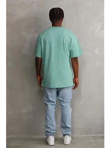 Erkek Baskılı T-shirt Kısa Kol Bisiklet Yaka Rahat Kalıp Tişört - Mint Yeşili