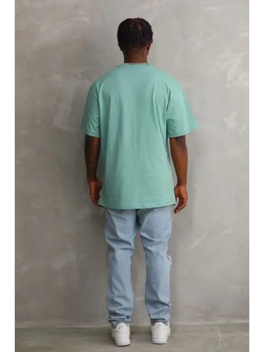 Erkek Baskılı T-shirt Kısa Kol Bisiklet Yaka Rahat Kalıp Tişört - Mint Yeşili