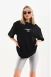 Unisex Baskılı Oversize T-shirt - Siyah