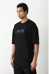 Unisex Baskılı Oversize T-shirt - Siyah