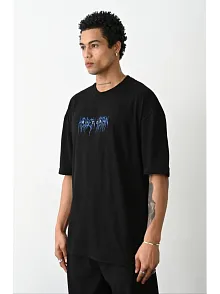 Unisex Baskılı Oversize T-shirt - Siyah