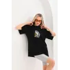 Unisex Baskılı Oversize T-Shirt - Siyah