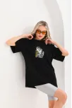 Unisex Baskılı Oversize T-shirt - Siyah