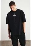 Unisex Baskılı Oversize Kısa Kol  T-shirt - Siyah