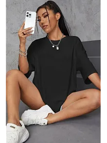 Unisex Baskılı Oversize T-shirt - Siyah