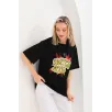 Unisex Baskılı Oversize T-Shirt - Siyah Unisex Baskılı Oversize T-Shirt - Siyah