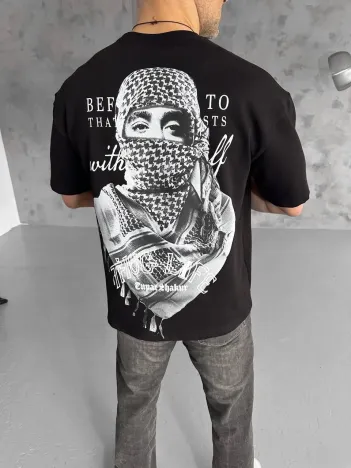 Unisex Baskılı Oversize T-Shirt - Siyah Unisex Baskılı Oversize T-Shirt - Siyah