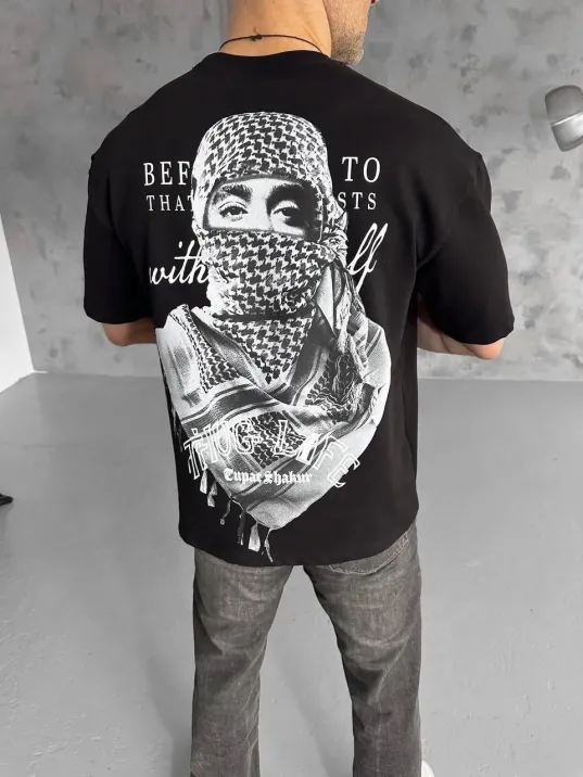 Unisex Baskılı Oversize T-Shirt - Siyah Unisex Baskılı Oversize T-Shirt - Siyah