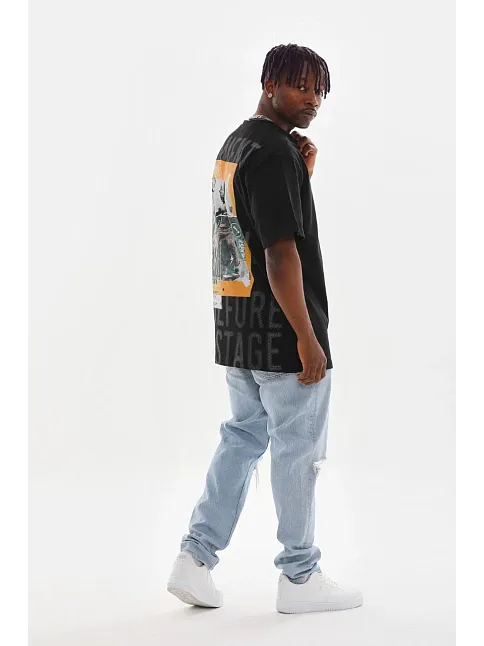Unisex Baskılı Oversize T-shirt - Siyah